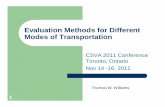 Evaluation Methods for Different Modes of Transportation€¦ · Modes of Transportation CSVA 2011 Conference Toronto, Ontario Nov 14 -16, 2011 Thomas W. Williams. 2 Topic Overview