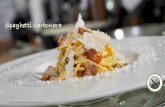 Spaghetti Carbonara · 2019-08-24 · Spaghetti Carbonara Recipe Serves 4. The success of this very simple dish relies on quality of the ingredients used. 2 qts (2L) water + 0.7 ounce