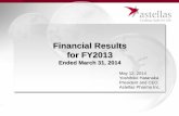 Financial Results for FY2013 - Astellas PharmaFinancial Results for FY2013 (J-GAAP) (Billion YEN) Exchange Rates (YEN) Depreciation and amortisation -FY2013: 61.7 -FY2012: 47.4 Amortisation