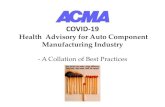 Health Advisory for Auto Component Manufacturing Industry€¦ · Health Advisory for Auto Component Manufacturing Industry ... Provide soap/hand-wash facilities, ... Avoid use of