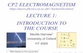 CP2 ELECTROMAGNETISM LECTURE 1: INTRODUCTION TO THE …harnew/lectures/EM... · INTRODUCTION TO THE COURSE 1.1 Syllabus of the Course 1.2 Structure of the Course 1.3 Book list 1.4