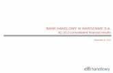 BANK HANDLOWY W WARSZAWIE S.A....3Q 2012 consolidated financial results November 6, 2012 2 Summary of 3Q 2012 Efficiency Business development Quality 15.6% 19.6% 21.0% 12.3% ROE ROTE