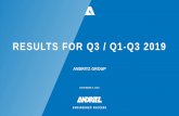 RESULTS FOR Q3 / Q1-Q3 2019 - ANDRITZ · 02 performance q3 / q1-q3 2019 03 update of business areas 04. 4,738 q1-q3 2018 q1-q3 2019 pulp & paper strongly up due to large pulp mill