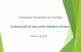 Universidad Cooperativa de Colombiaraulagudeloucc.weebly.com/uploads/4/6/9/3/46938641/... · Universidad Cooperativa de Colombia ELABORACIÓN DE TABLA PARA VARIABLE CONTINUA Febrero