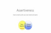 Assertiveness€¦ · •Assertiveness is a style of communication in which a person stands up for their own needs and their own wants, while also taking into consideration the needs