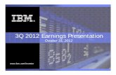 3Q 2012 Earnings Presentation - IBM · • BRIC double-digit growth • North America declined Continued strong performance in key solution areas of Smarter Planet, Business Analytics