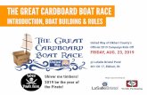 THE GREAT CARDBOARD BOAT RACE · Surfboard style designs are NOT allowed. Consider “staying dry” part of the challenge. Feet and all should be out of the water. Raft style designs