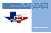 City of Alton, Texas Procurement Policies and · 2020-03-17 · Petty Cash Purchases a. Petty cash disbursements of $50 or less should only be used for small incidental expenditures