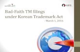 Bad-Faith TM filings under Korean Trademark Act...4. Trends in trademark applications by trademark trolls after the trackdown measures were taken - In September 2015, trademark applications