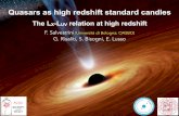 Quasars as high redshift standard candles · The LX-LUV relation: why? Planck (2015) 27.5% 68.5% 4% Komatsu et al. (2011) 1. Constraints on the unknown physical mechanism 2. Quasars