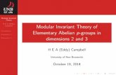 Modular Invariant Theory of Elementary Abelian p-groups in … · Modular Invariant Theory of Elementary Abelian p-groups in dimensions 2 and 3 H E A (Eddy) Campbell University of