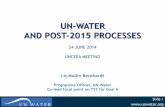 UN-WATER AND POST-2015 PROCESSESFebruary 2014: UN-Water technical advice paper for a Water Goal through the Technical Support Team (TST), to feed into the OWG ! February 2015: UN-Water