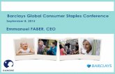 Barclays Global Consumer Staples Conference · 2018-05-25 · Barclays Global Consumer Staples Conference September 8, 2015 Emmanuel FABER, CEO . ... Premium water market: +17% 2016: