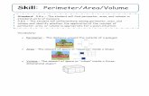 Skill Perimeter/Area/Volume - Loudoun County Public Schools...Skill: Perimeter/Area/Volume Standard: 5.8.a ~ The student will find perimeter, area, and volume in standard units of