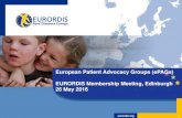 European Patient Advocacy Groups (ePAGs) EURORDIS ... · reflecting patients viewpoint & supporting ERNs including governance & clinical & operational delivery, ... o Parent/Patient