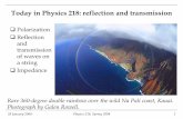 Today in Physics 218: reflection and transmissiondmw/phy218/Lectures/Lect_47b.pdf · 28 January 2004 Physics 218, Spring 2004 21 Reflection, transmission and impedance (continued)