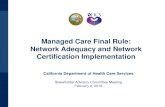 Network Adequacy PresentationPediatric dental LTSS (timely access) Reporting & Transparency Annual Program Assessment Report Website posting of network adequacy standards and alternative