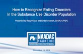How to Recognize Eating Disorders In the …...How to Recognize Eating Disorders In the Substance Use Disorder Population Presented by Robyn Cruze and Linda Lewaniak, LCSW, CAADC November