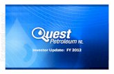 For personal use only · Quest –Current Snapshot Shares on Issue 2,038m (post Merric acquisition) Cash¹ $3.4m; No debt Listed Options 336m exercisable @ 1.5c,30 June 2016 Market