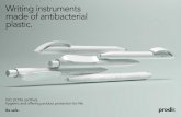 Writing instruments made of antibacterial plastic.download.prodir.com/prodir_antibacterial_brochure_en.pdf · 2020-06-03 · ISO 22196 providing efficacy against a wide range of microbes