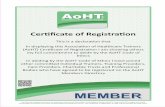 Cer tiﬁ c ate of Regis r no - AoHT · membership association sfor those training within the healthcare sector. This certiﬁcate of registration is valid untiletrminated by either