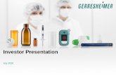Investor Presentation - gerresheimer.com€¦ · countries over 6 continents Over 1,500 customers Supplying all Top 10 Pharma Advanced Technologies2) Largest customer makes up for