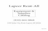 Lapeer Rent-All€¦ · Lapeer Rent-All Equipment & Supplies Catalog (810) 664-0868 1399 Imlay City Road, Lapeer, MI 48446 April 2018