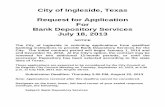 City of Ingleside, Texas Request for Application For Bank Depository Services …inglesidetx.gov/userfiles/file/Finance/Depository RFA... · 2015-04-24 · Bank Depository Services