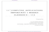 Important 1 Marks (Lesson 6 11)...2018/11/11  · 11 th Computer Applications Important 1 Marks (Lesson 6 – 11) Prepared by S.A.MUNEER BASHA COMPUTER TEACHER NATIONAL HIGHER SECONDARY