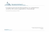 Congressional Participation in Litigation: Article III and ... · Congressional Participation in Litigation: Article III and Legislative Standing Congressional Research Service 2