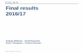 Final results 2016/17 - Halma plc/media/Files/H/Halma-V4/... · Final results 2016/17 Andrew Williams – Chief Executive Kevin Thompson – Finance Director . Halma Final results