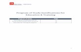 Program of Study Justifications for Education & Training · assessments, student learning, special populations, educational technology, classroom management, lesson planning, professionalism,