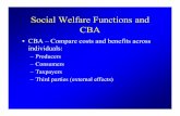 Social Welfare Functions and CBA - University of Arizona · 2009-04-24 · Social Welfare Functions • Theoretical dilemma: – Cannot measure utility, so direct interpersonal comparisons
