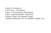 Subject: Chemistry Class: B.Sc - III (Hons) Paper: VI (Inorganic ... · Paper: VI (Inorganic Chemistry) Topic: Organometallic Chemistry Faculty Name: Dr. Rupali Gupta College Affiliation:
