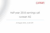 Half-year 2016 earnings call curasan AG€¦ · § US market for orthobiologic products in Orthopedics: > 850 mUSD § FDA approval for CERASORB Ortho Foam expected from end of 2016: