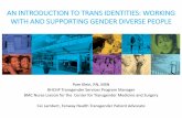 AN INTRODUCTION TO TRANS IDENTITIES: WORKING WITH …...•Increased health disparities for trans women of color • 19% of black trans women reported to be HIV positive • 4.6% of