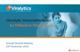Oncolytic Immunotherapies for Difficult-to-Treat Cancers · 22/11/2016  · 23rd November 2016 1. ... + Data from ASCO, ESMO and SMR 2013 ^ CALM Phase 2 irRECIST 1.1 criteria, A.