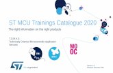 ST MCU Trainings Catalogue 2020 · STM32 drives Spirit2 1h Learn how to use SPIRIT2 module with STM32 low power MCUs Introduction to STM32L0 1h Learn more about low power featured