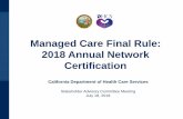 Managed Care Final Rule: 2018 Annual Network Certification · Certification Methodology Characteristics of the SMHS Population – Language Assistance • Demographic and client characteristic