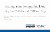 Sharing Your Geographic Data · • Upload your data or search existing online data Free (mostly) • Public Account • VDOT Organizational Account. ArcGIS Online Cloud-based mapping