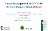 Airway Management in COVID-19 - University of Manitoba · Airway Management in COVID-19: It’s more than just about aerosols Hilary P. Grocott, MD, FRCPC Professor, Departments of