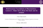 Mathematical Foundations of Neuroscience - Lecture 1 ...filip.piekniewski.info/stuff/MFN2009/lecture1.pdf · Spikes: Exploring the Neural Code Fred Rieke, David Warland, Rob de Ruyter