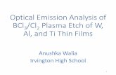 Optical Emission Analysis of BCl3/Cl2 Plasma Etch of W, Al ... · Anushka Walia Irvington High School 1. Centura MET (ICP chamber) •2 Power sources •Inductively coupled source