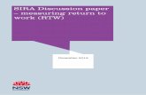 SIRA Discussion paper – measuring return to work (RTW) · 1. Discussion paper – measuring return to work . 1.1 Context and background . The purpose of this discussion paper is
