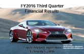 FY2016 Third Quarter Financial Results · 498 493 11.6% 10.2% (-5) 1,477 1,529 10.9% (-52) Prius -32.0 +207.4 1,143.5 1,350.9 FY2016 Third Quarter Decreased mainly due to increase