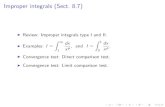 Improper integrals (Sect. 8.7)The improper integral of a continuous function f on [a,∞), ... Improper integrals of Type II are integrals of functions with vertical asymptotes within