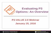 Evaluating P3 Options: An Overview · P3: Public Private Partnership P3-VALUE 2.0: Analytical tool to help practitioners understand processes used to quantitatively evaluate P3 options