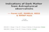 Fermi LAT, PAMELA, HESS & WMAP Haze€¦ · Indications of Dark Matter from Astrophysical observations--- Fermi LAT, PAMELA, HESS & WMAP Haze 0904.2001, V. Barger, Y. Gao, W.-Y. Keung,