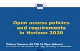 Open access policies and requirements in Horizon 2020 · Research data in H2020 (Art. 29.3) I/II formerly known as the Open Research Data Pilot (ORD) • Not so much a pilot any more!