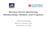 Mentee-Driven Mentoring: Relationships, Models, and Programs€¦ · 17-09-2014  · Activity: Mentoring Mosaic ... Serwint JR, Cellini MM, Spector ND, Gusic ME. Academic Pediatrics